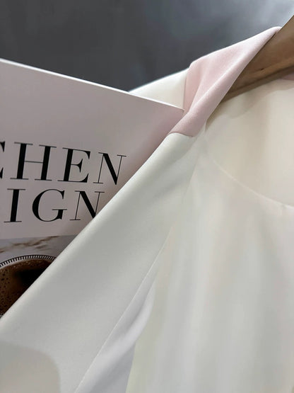 White and pink contrasting color stitching super good-looking suit jacket for women 2024 spring new autumn clothing elegant fashionable high-end suit