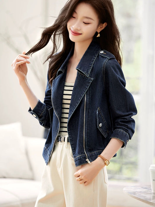 Mohan Yimei straight shoulder denim jacket coat 2025 spring new fashionable casual versatile design denim jacket