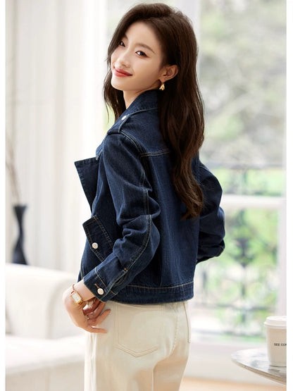 Mohan Yimei straight shoulder denim jacket coat 2025 spring new fashionable casual versatile design denim jacket