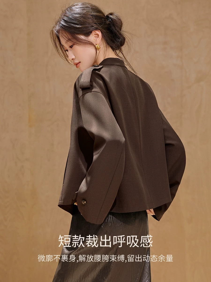 Mohan Yimei warm fashion windbreaker 2025 autumn new loose old money short silhouette lapel jacket coat