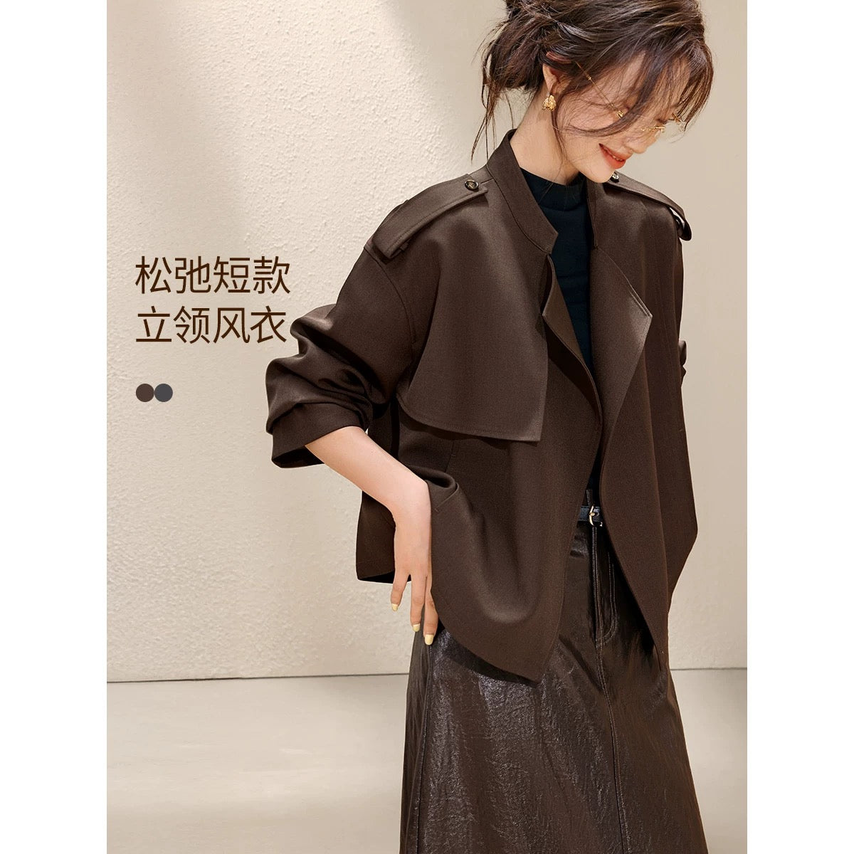 Mohan Yimei warm fashion windbreaker 2025 autumn new loose old money short silhouette lapel jacket coat