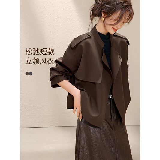 Mohan Yimei warm fashion windbreaker 2025 autumn new loose old money short silhouette lapel jacket coat