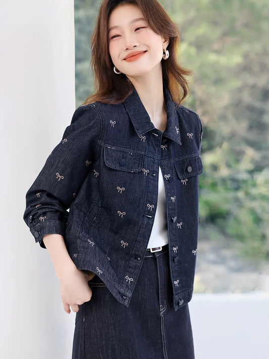 Mohan Yimei's beautiful women's clothing casual jacket tops 2025 autumn new women's denim jacket