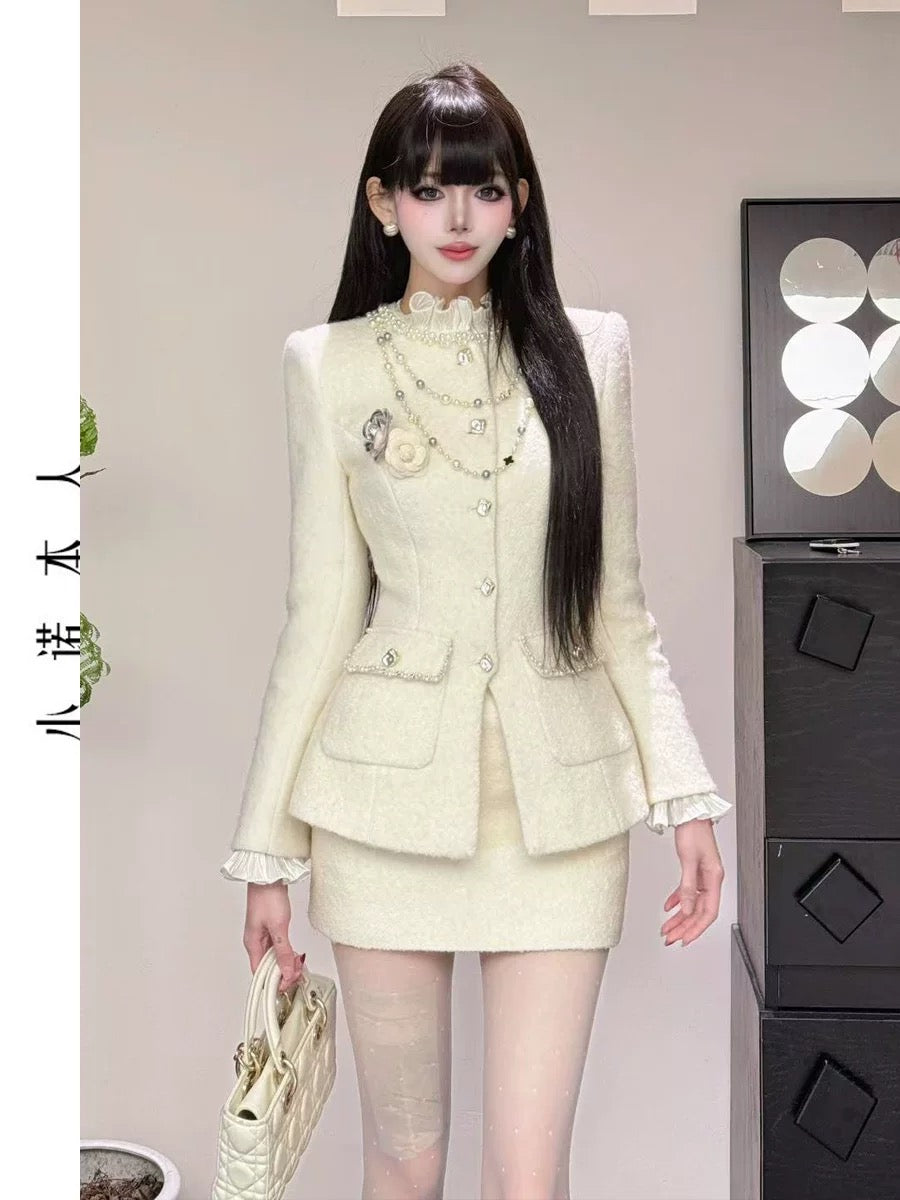 Xiao Nuo's own rich-looking light luxury suit with waist-slimming and elegant style, Xiaoxiang style jacket with high waist and hip skirt 241252