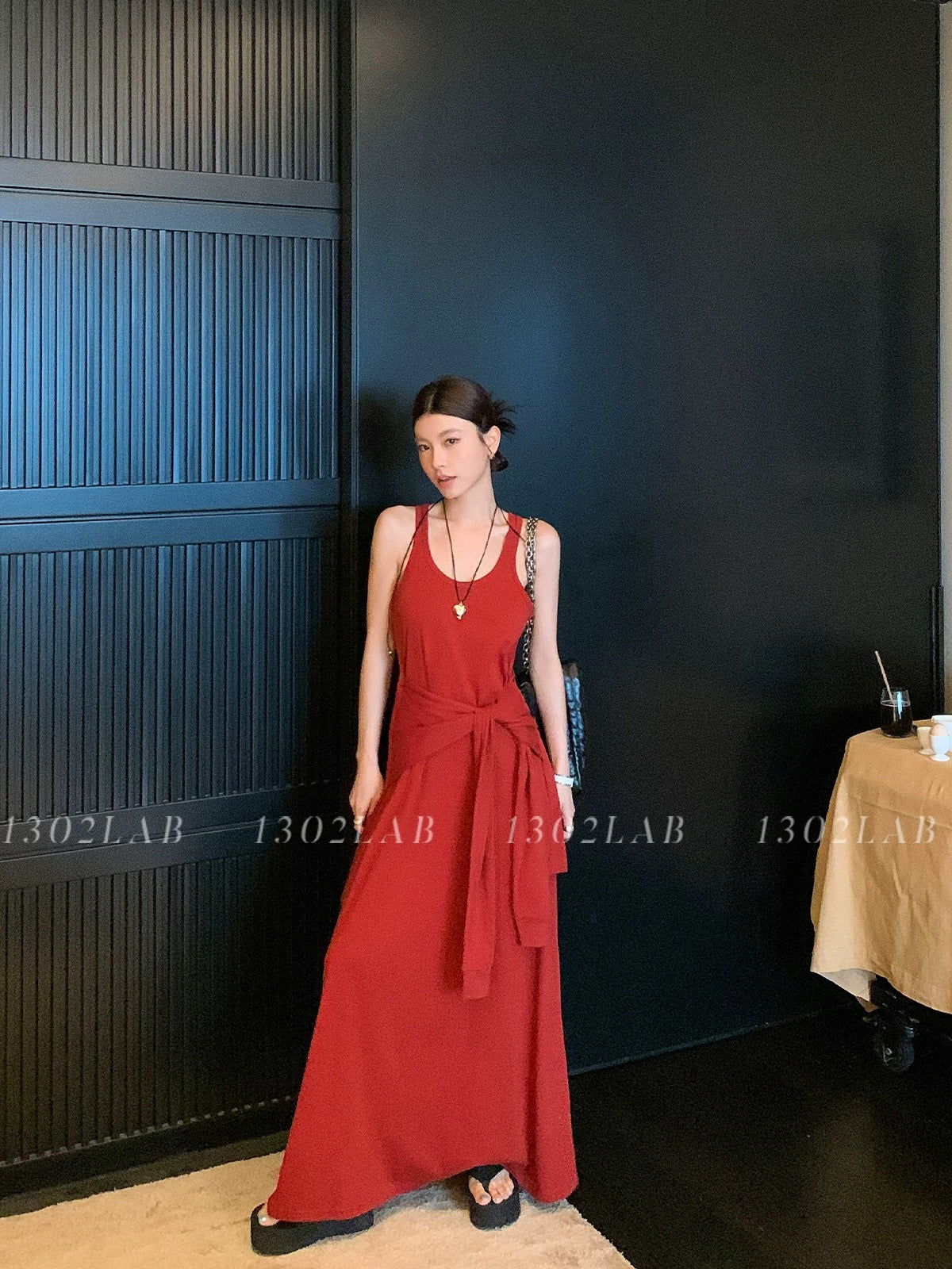 1302LABchill Korean style breathable rust red waist lazy skirt female belly-covering sleeveless dress