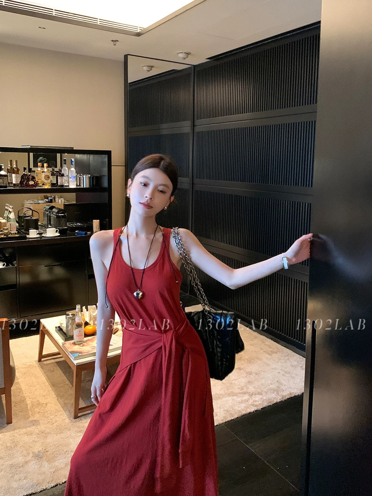 1302LABchill Korean style breathable rust red waist lazy skirt female belly-covering sleeveless dress
