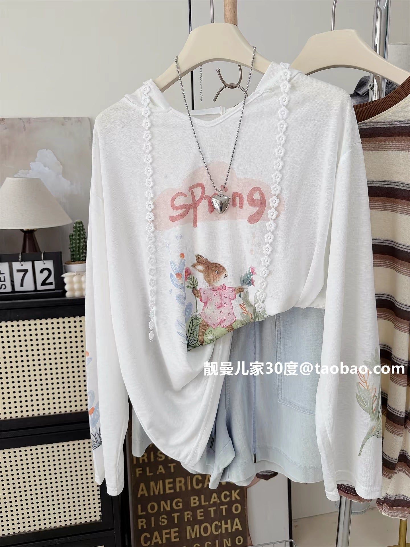 Lyocell Tencel Summer Coolness ~ Youthful and Relaxed Bunny Top, Oversized Hooded Long-Sleeve T-Shirt with Sun Protection