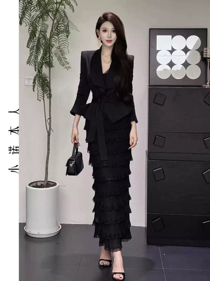 Xiaonuo's own niche short suit, feminine ladylike waist-cinching jacket, fashionable slimming shoulder top 24532
