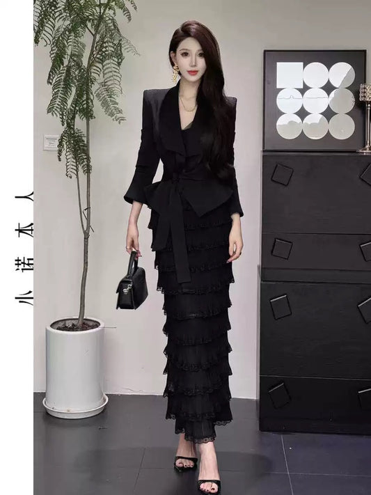 Xiaonuo's own niche short suit, feminine ladylike waist-cinching jacket, fashionable slimming shoulder top 24532