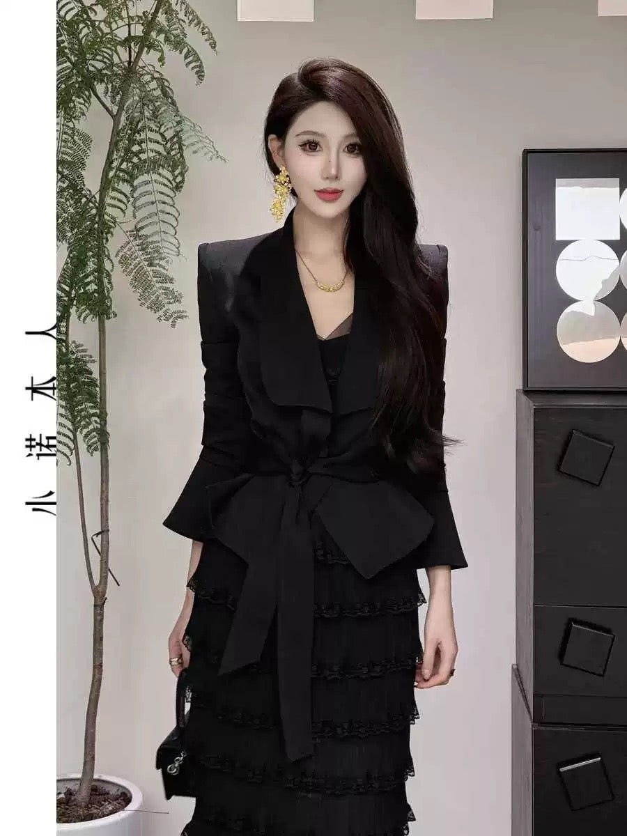 Xiaonuo's own niche short suit, feminine ladylike waist-cinching jacket, fashionable slimming shoulder top 24532