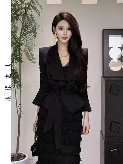 Xiaonuo's own niche short suit, feminine ladylike waist-cinching jacket, fashionable slimming shoulder top 24532