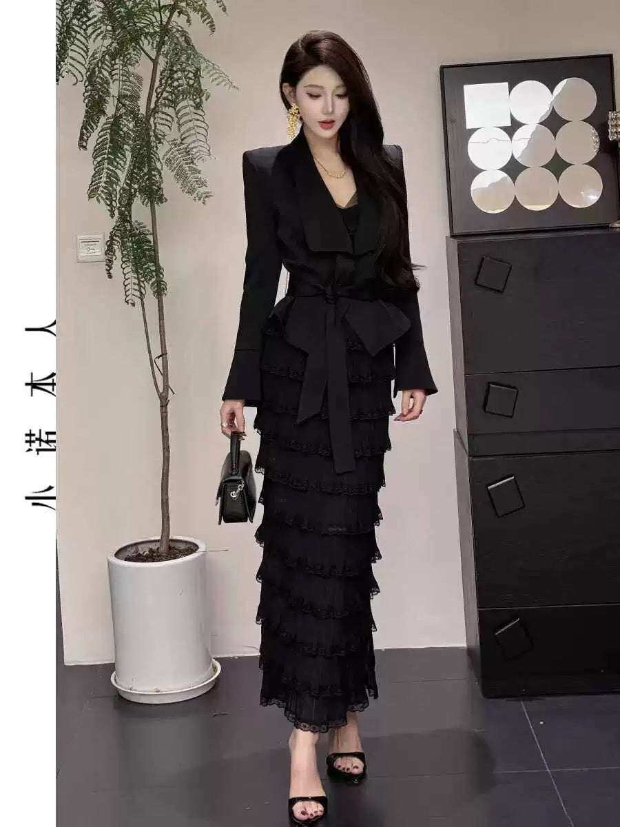Xiaonuo's own niche short suit, feminine ladylike waist-cinching jacket, fashionable slimming shoulder top 24532