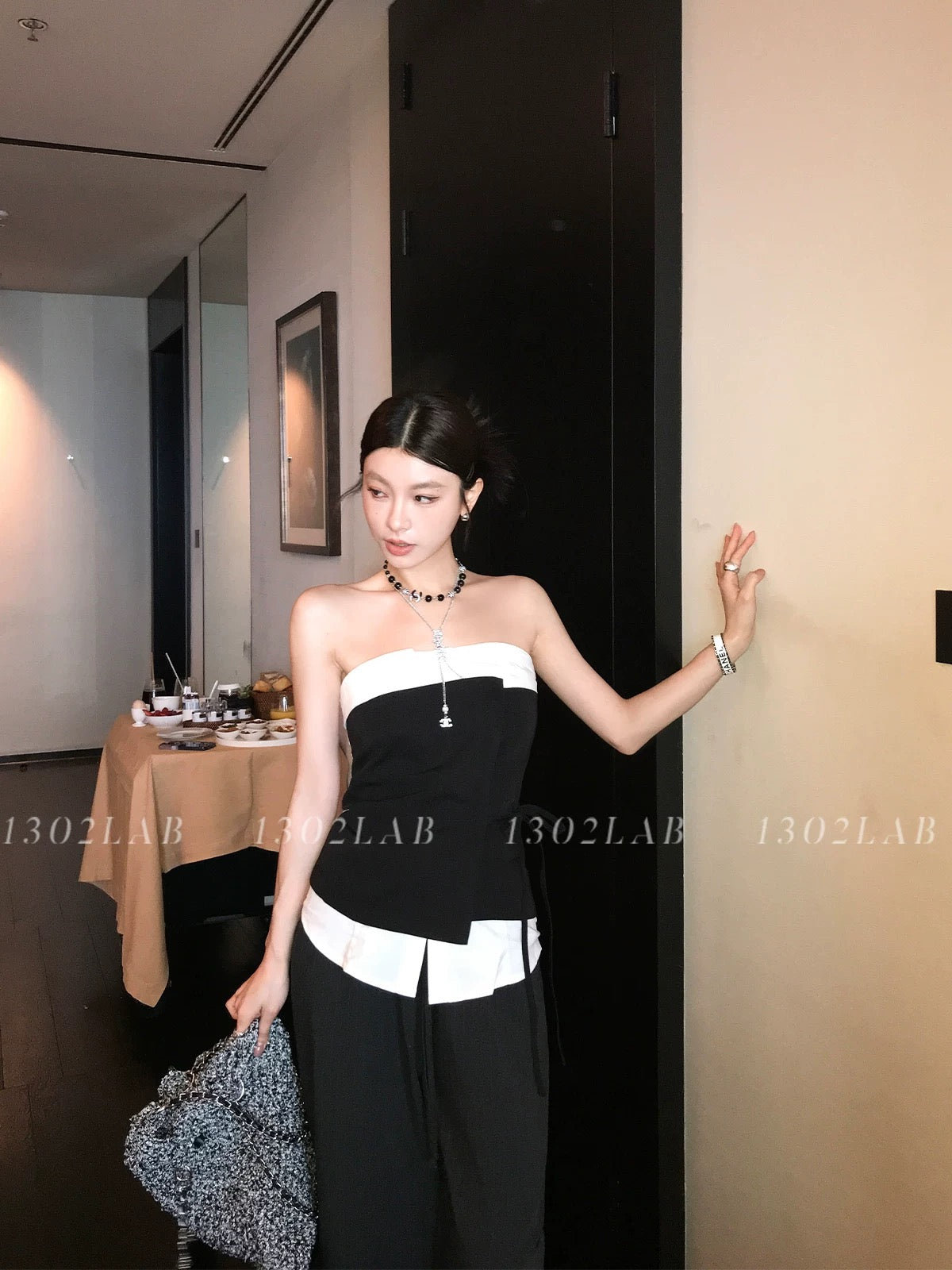 1302LAB/【Relax vibe】Designed to be worn with fake two-piece tube top casual pants for summer matching as a complete set
