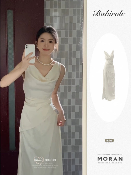 French style high-end sway collar sleeveless dress for women new summer style temperament waist slimming beautiful long skirt two-piece suit