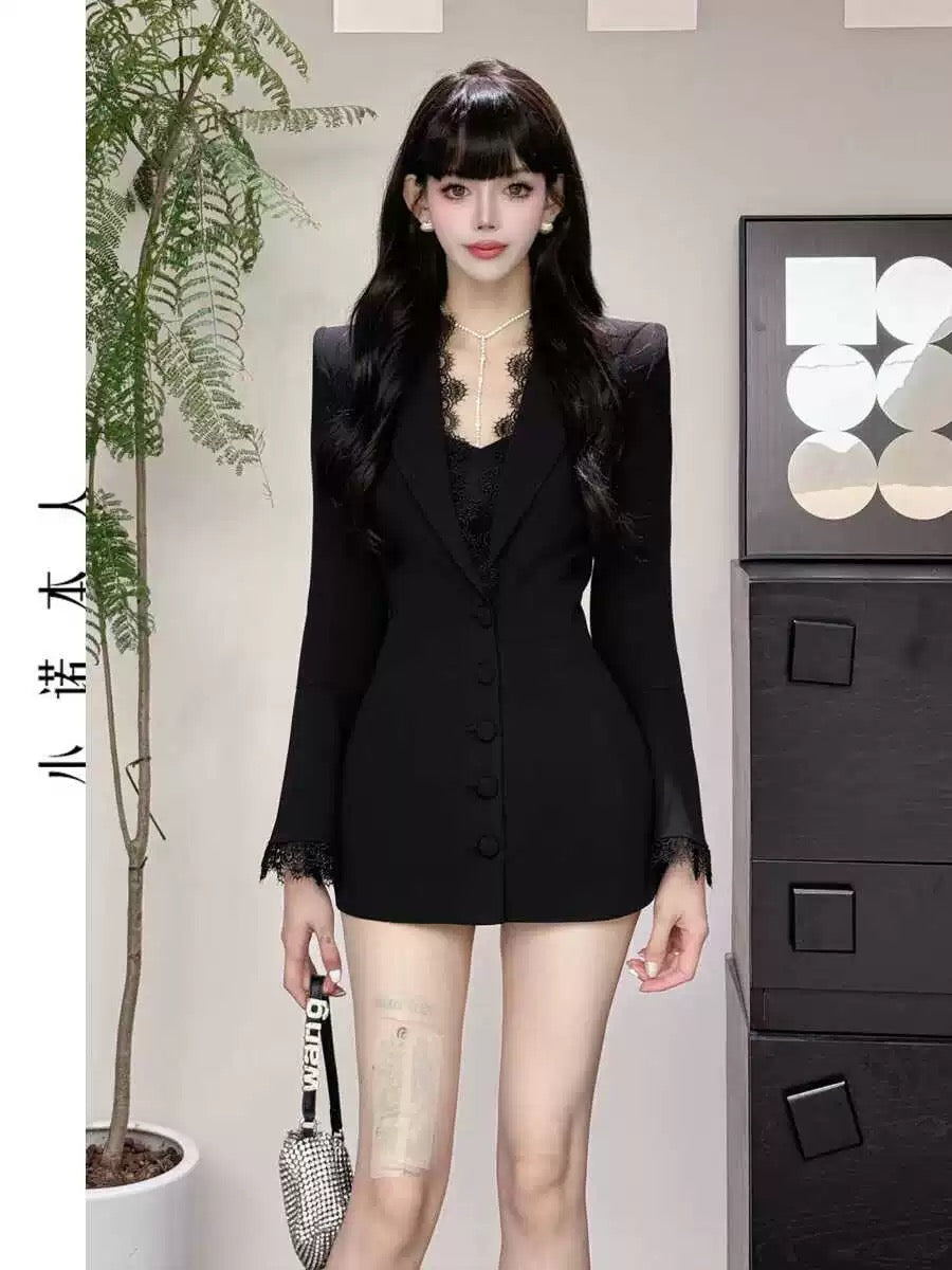 Xiaonuo's own high-end suit skirt, early autumn new waist slimming mid-length suit collar jacket 24497