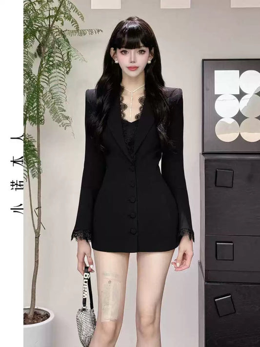Xiaonuo's own high-end suit skirt, early autumn new waist slimming mid-length suit collar jacket 24497