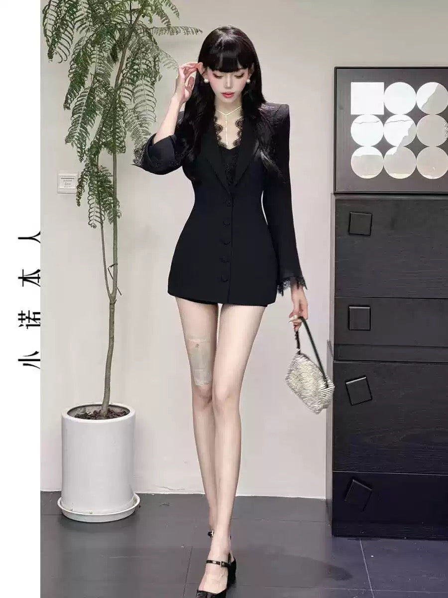 Xiaonuo's own high-end suit skirt, early autumn new waist slimming mid-length suit collar jacket 24497