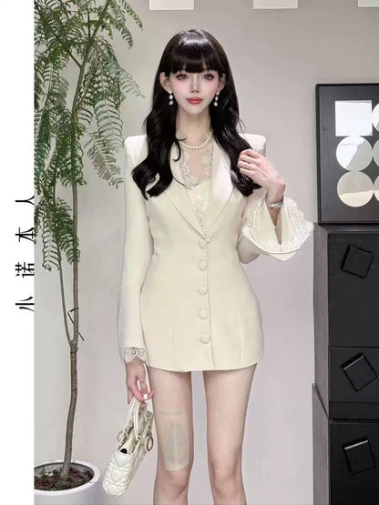 Xiaonuo's own high-end suit skirt, early autumn new waist slimming mid-length suit collar jacket 24497