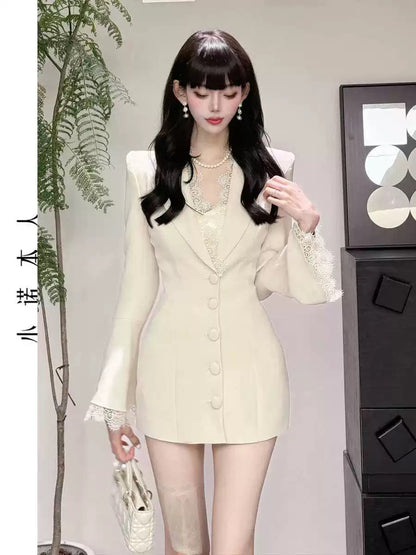 Xiaonuo's own high-end suit skirt, early autumn new waist slimming mid-length suit collar jacket 24497