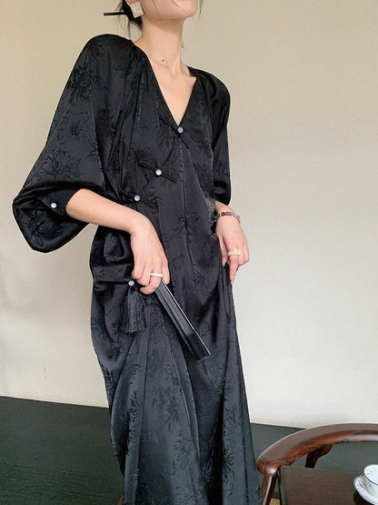 JWUNIQUE off-white V-neck long-sleeved dress women's early spring 2024 new slim temperament fashionable long skirt