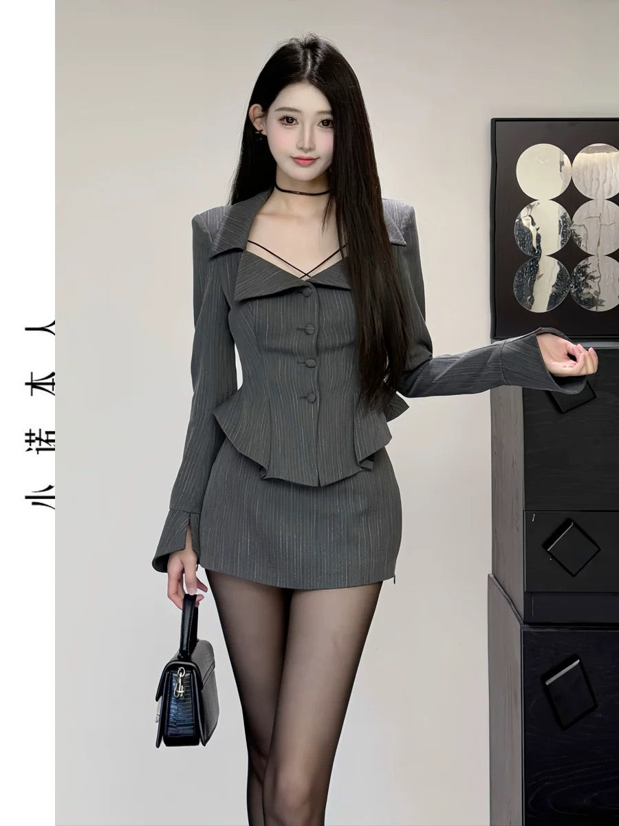 Xiaonuo's own two-piece light work-style suit, slim, high-end short suit, versatile short skirt, slim suit 25107