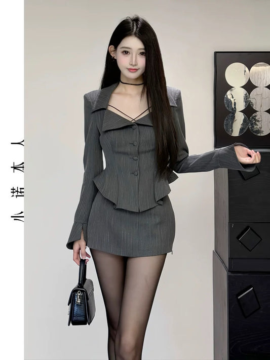Xiaonuo's own two-piece light work-style suit, slim, high-end short suit, versatile short skirt, slim suit 25107