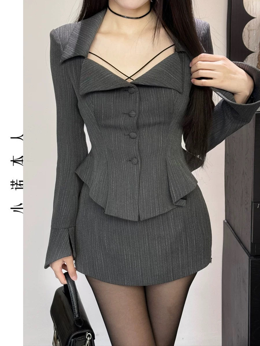 Xiaonuo's own two-piece light work-style suit, slim, high-end short suit, versatile short skirt, slim suit 25107