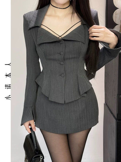 Xiaonuo's own two-piece light work-style suit, slim, high-end short suit, versatile short skirt, slim suit 25107