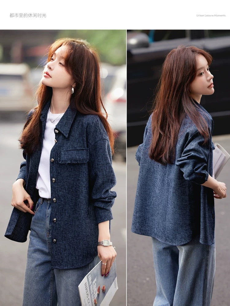 Mohan Yimei Xiaoxiang style temperament women's tops 2025 autumn new small loose tassel shirt jacket