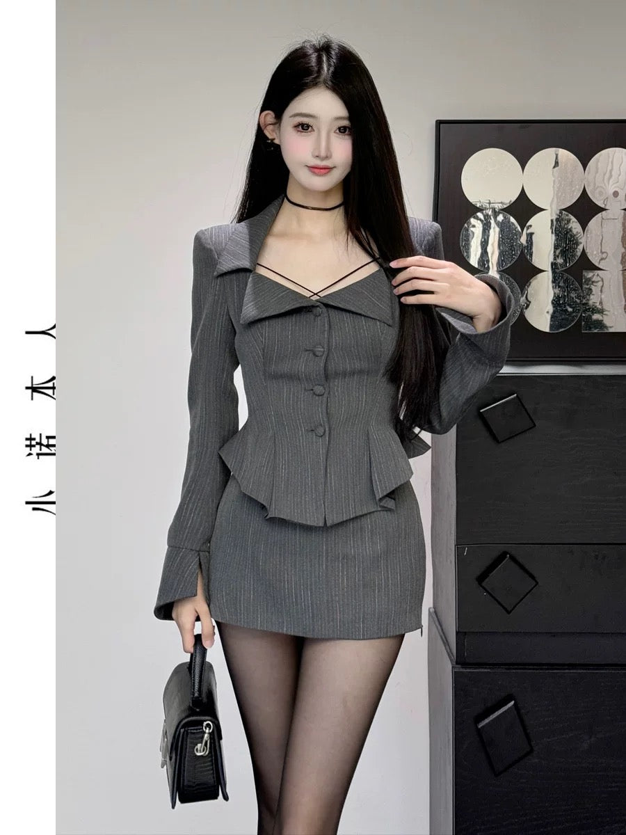 Xiaonuo's own two-piece light work-style suit, slim, high-end short suit, versatile short skirt, slim suit 25107