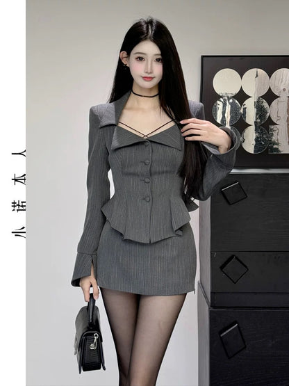 Xiaonuo's own two-piece light work-style suit, slim, high-end short suit, versatile short skirt, slim suit 25107