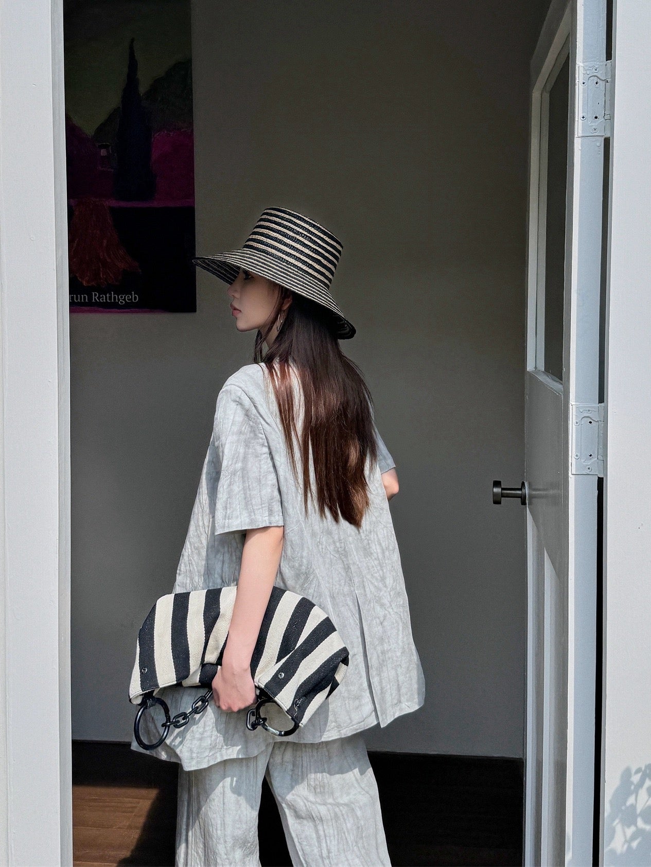 Light fabric tone summer sun protection short-sleeved jacket with suspenders texture casual thin cotton and linen wide-leg pants three-piece set for women