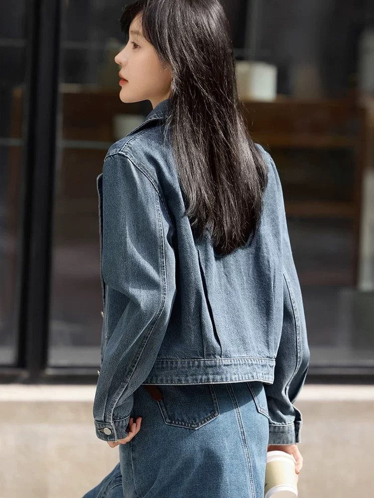 Mohan Yimei casual loose versatile fashion lapel workwear denim jacket 2025 spring new denim jacket