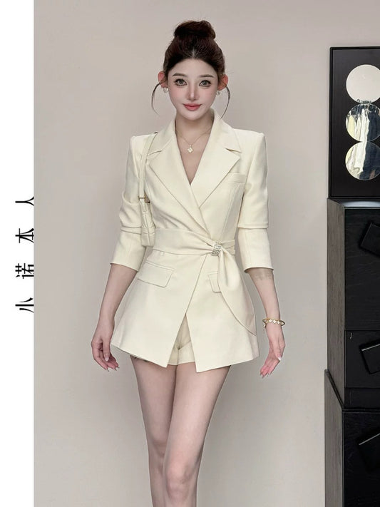Xiaonuo's own high-end suit skirt 2025 spring waist slimming mid-length suit high-waisted shorts suit 2569