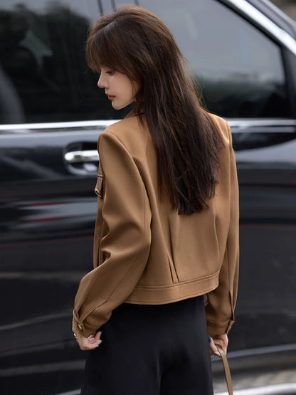 Mohan Yimei urban casual versatile fashion lapel workwear jacket 2025 spring new temperament coat women