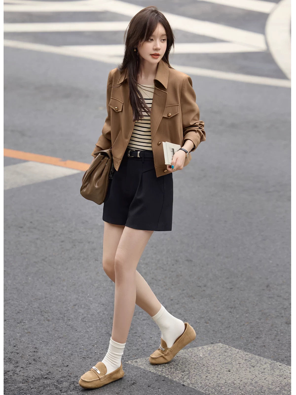Mohan Yimei urban casual versatile fashion lapel workwear jacket 2025 spring new temperament coat women