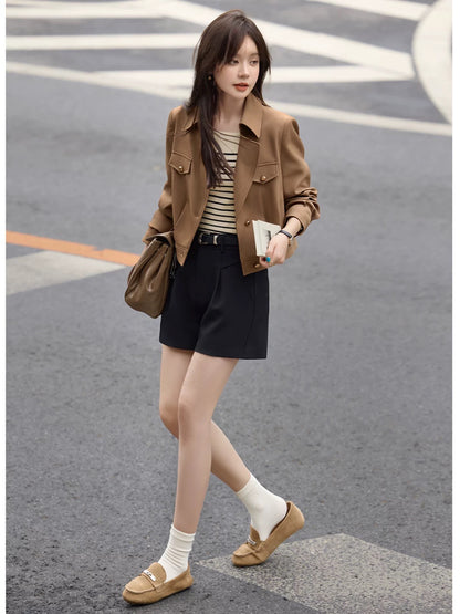 Mohan Yimei urban casual versatile fashion lapel workwear jacket 2025 spring new temperament coat women