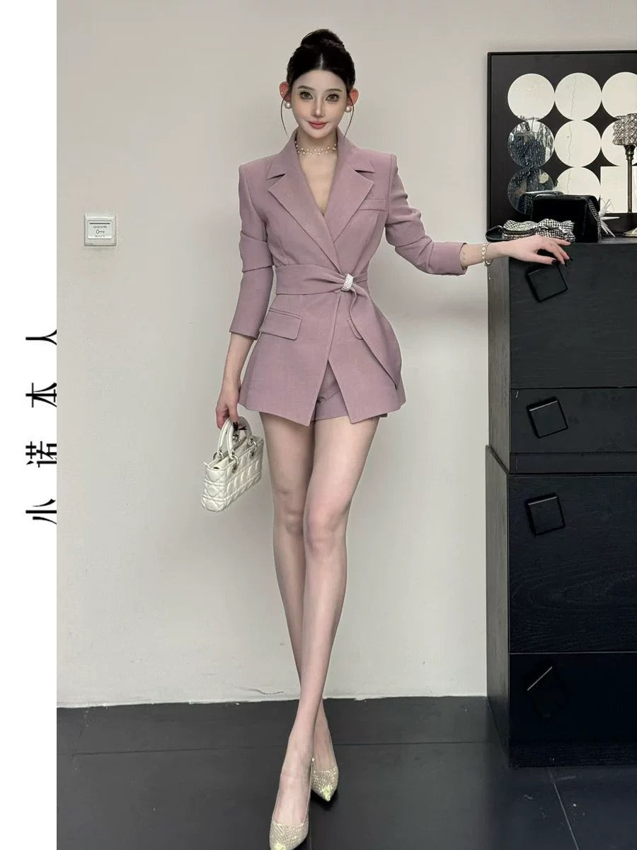 Xiaonuo's own high-end suit skirt 2025 spring waist slimming mid-length suit high-waisted shorts suit 2569