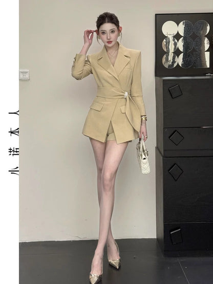 Xiaonuo's own high-end suit skirt 2025 spring waist slimming mid-length suit high-waisted shorts suit 2569