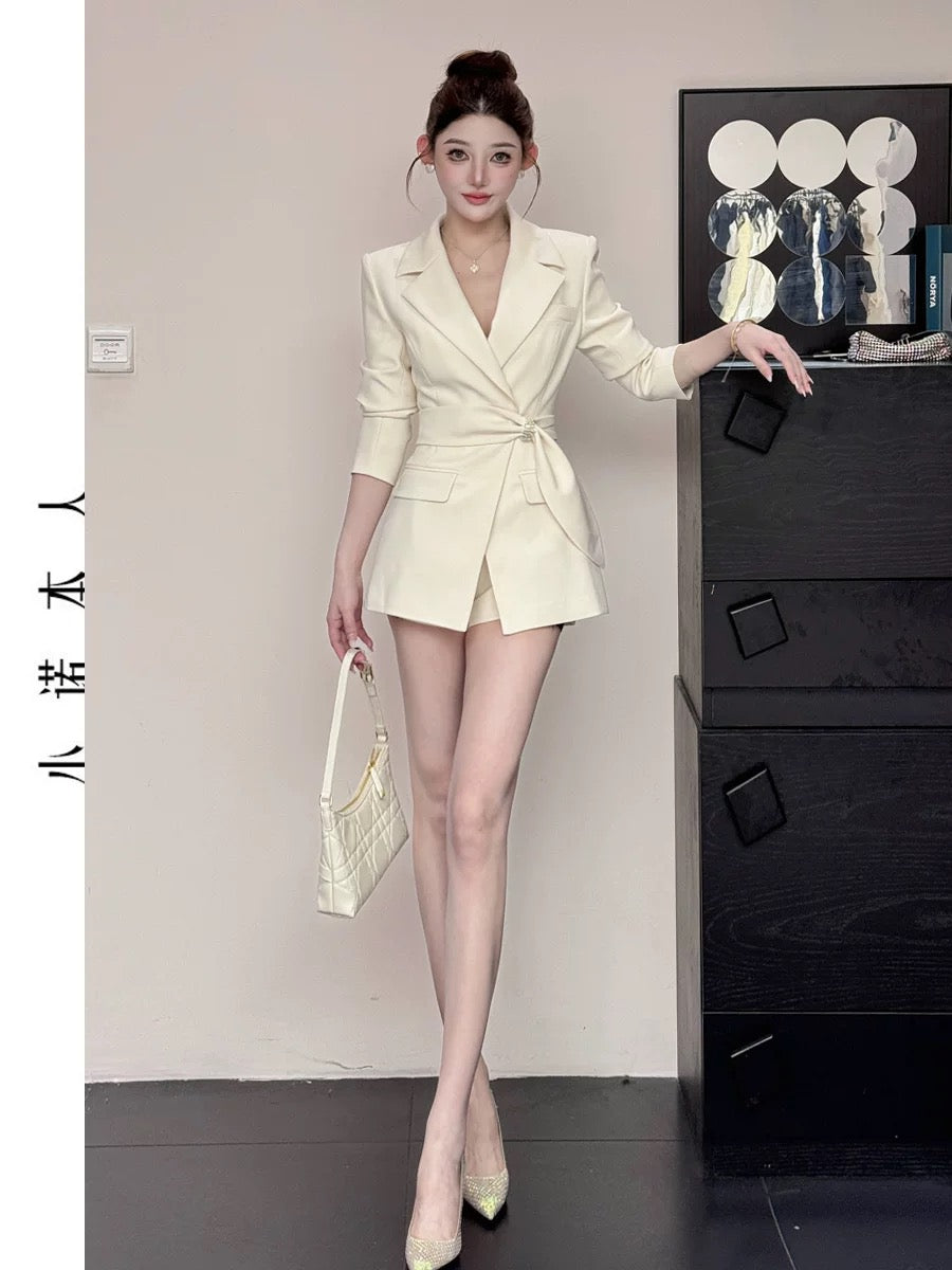Xiaonuo's own high-end suit skirt 2025 spring waist slimming mid-length suit high-waisted shorts suit 2569