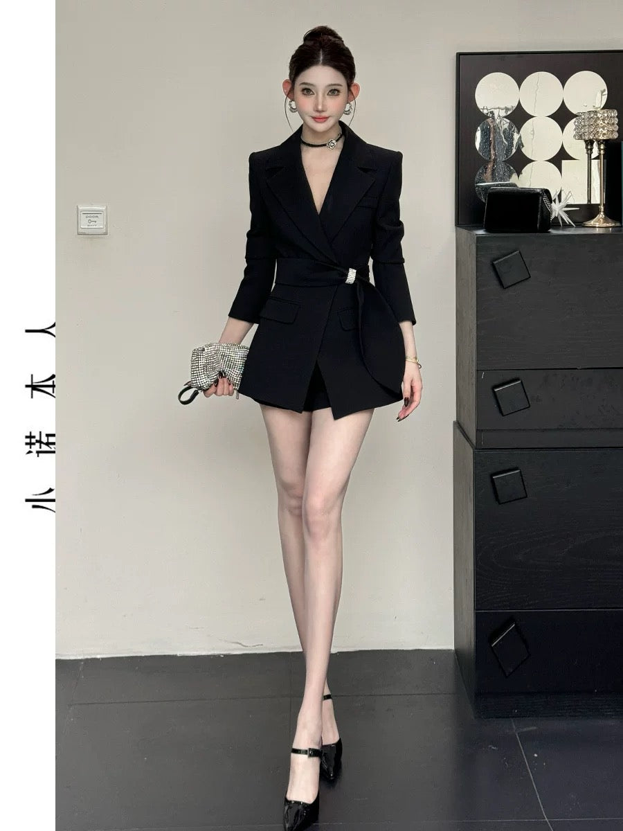 Xiaonuo's own high-end suit skirt 2025 spring waist slimming mid-length suit high-waisted shorts suit 2569