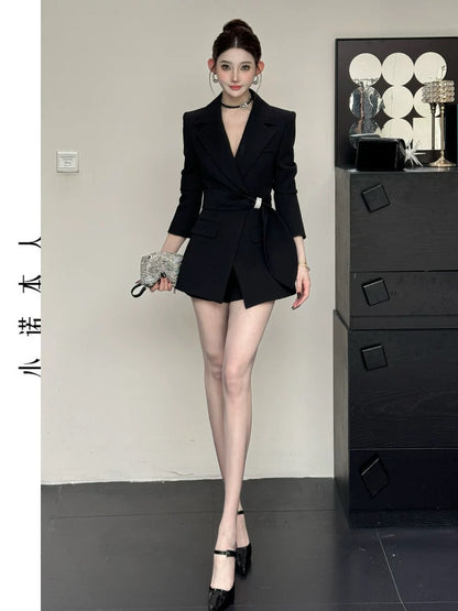 Xiaonuo's own high-end suit skirt 2025 spring waist slimming mid-length suit high-waisted shorts suit 2569