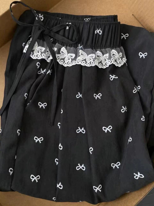 The lace bow is so girly ~ New summer slimming pants for pear-shaped figures, thin wide-leg straight pants