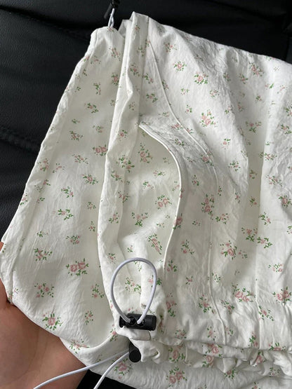 Fifth Day floral overalls loose casual wide-leg pants American retro white sweatpants new ins