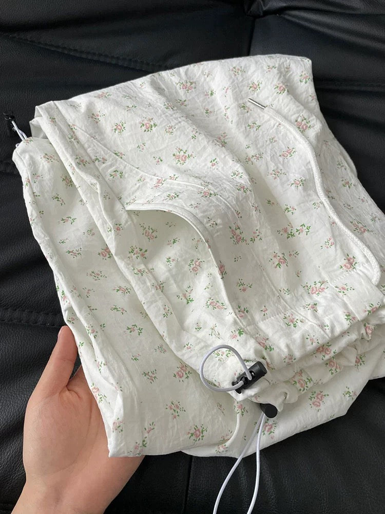 Fifth Day floral overalls loose casual wide-leg pants American retro white sweatpants new ins