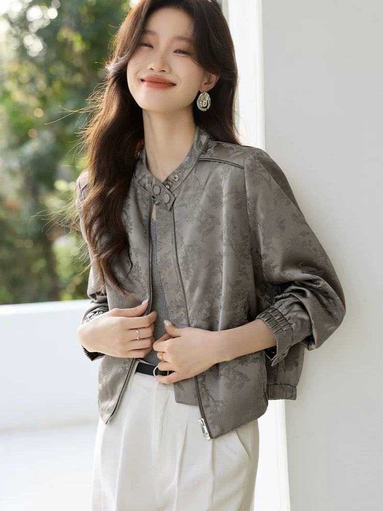 Mohan Yimei new Chinese style satin jacquard stand collar jacket coat 2025 spring new temperament versatile women's jacket