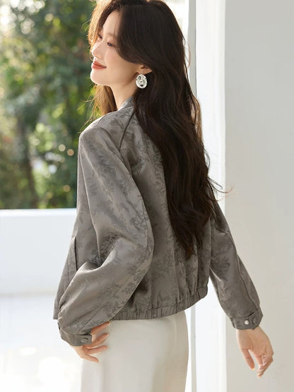 Mohan Yimei new Chinese style satin jacquard stand collar jacket coat 2025 spring new temperament versatile women's jacket