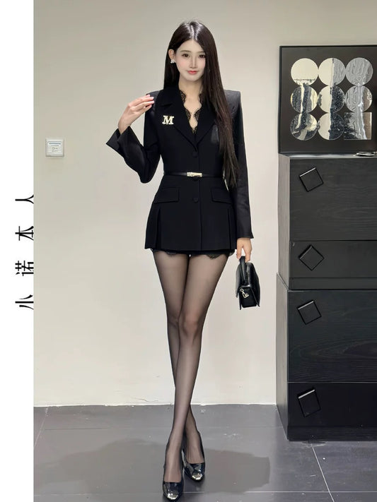 Xiaonuo's high-end suit skirt 2025 spring new style waist slimming mid-length suit collar jacket 2541