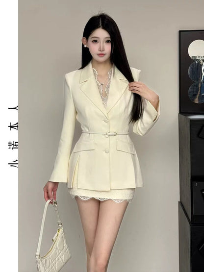 Xiaonuo's high-end suit skirt 2025 spring new style waist slimming mid-length suit collar jacket 2541