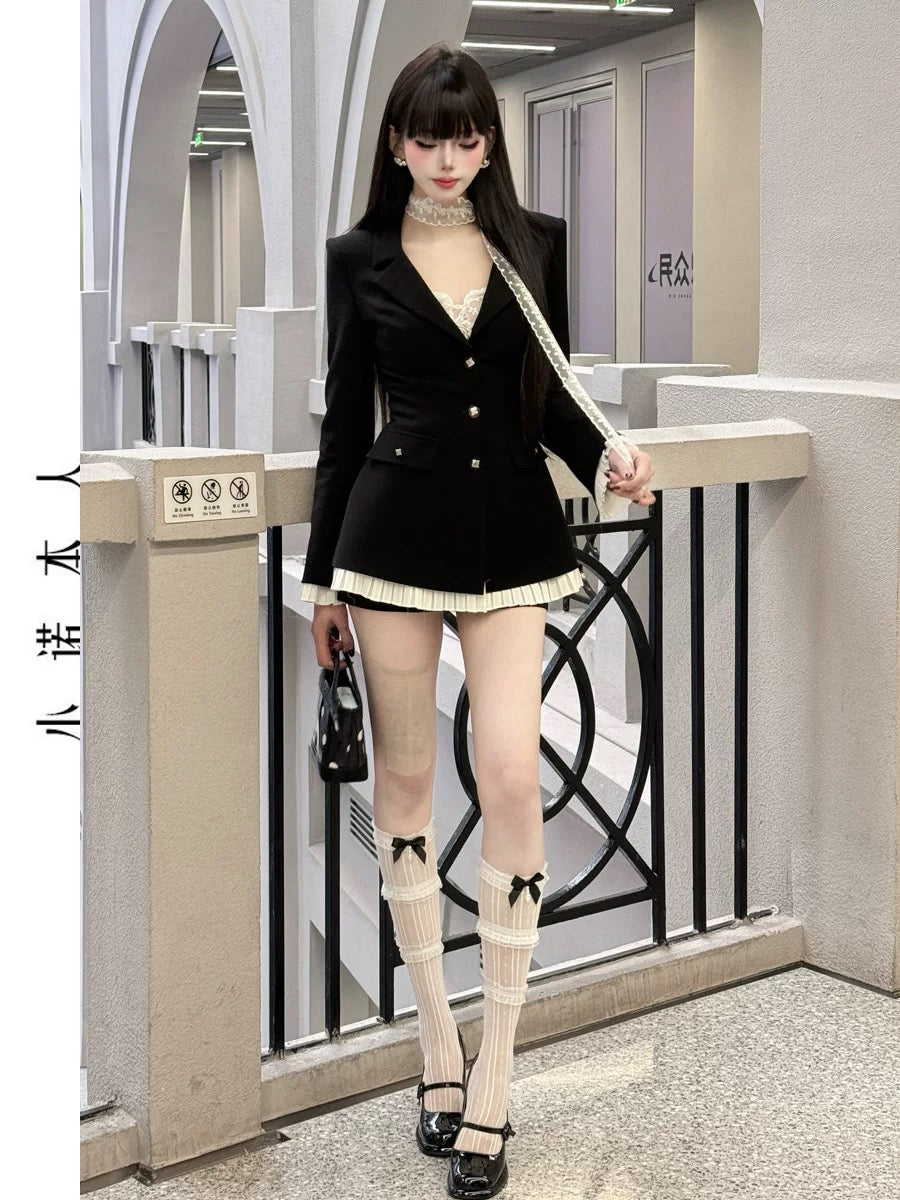 Xiaonuo's high-end suit, skirt, jacket, Korean version, light luxury, foreign style, slim suit, contrasting color dress 2515